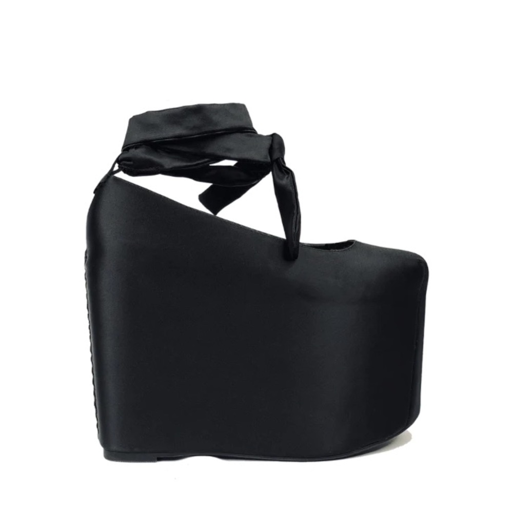 YRU Black satin Bae platforms